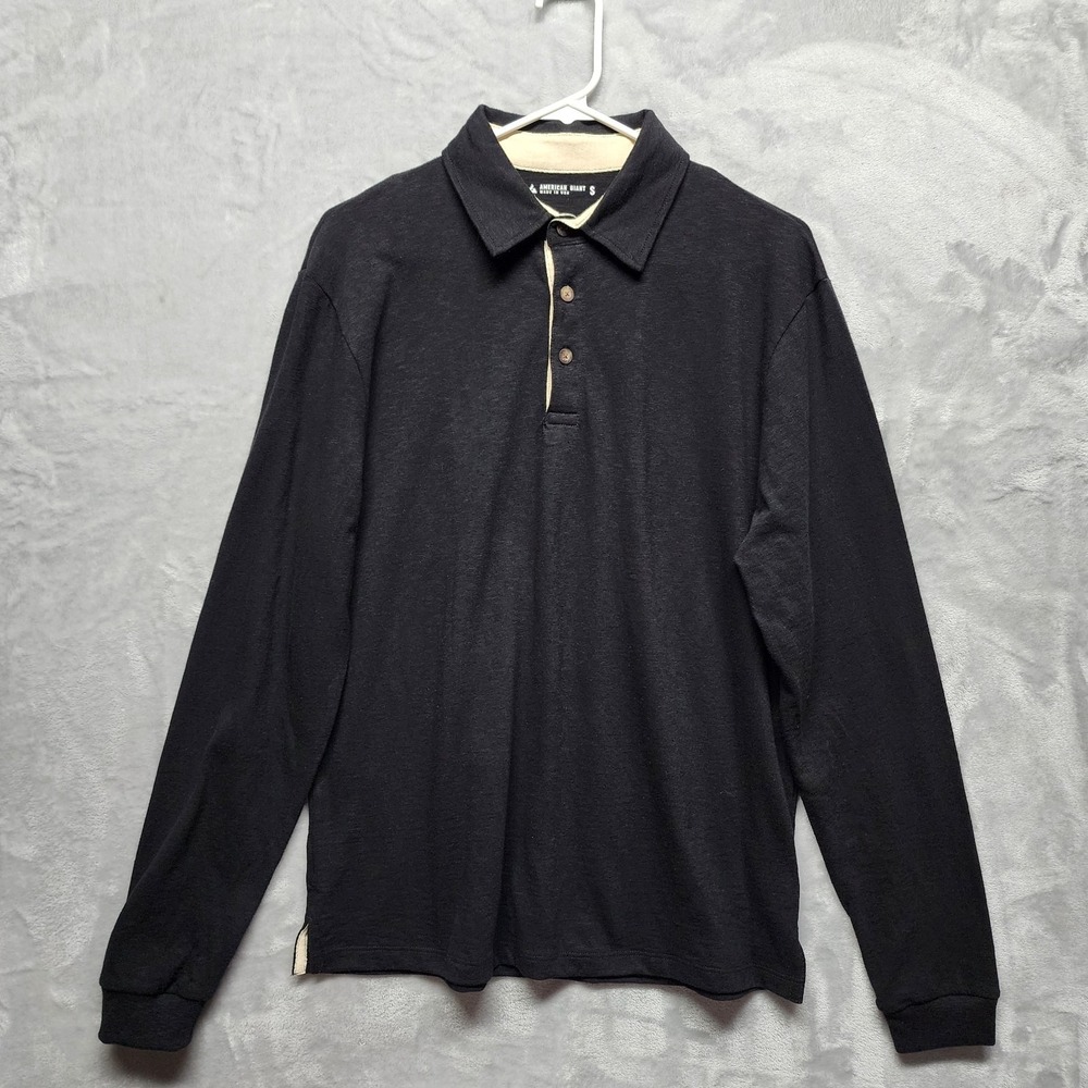 American Giant Shirt Mens Size Small Long Sleeve Polo Black Premium Cotton